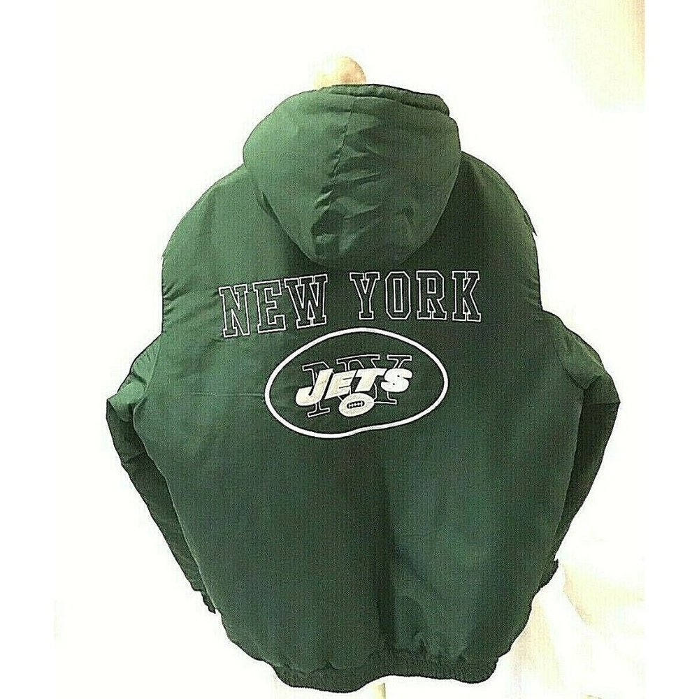 NY Jets  Zip Up Filled Jacket w/ Hood Football NFL New York Size XXL - EUC